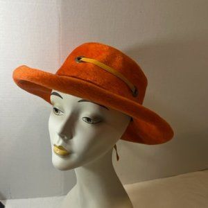 VTG Handmade Fur/Felt Apricot Orange Hat w/Grosgrain Ribbon Tied Thru Loops